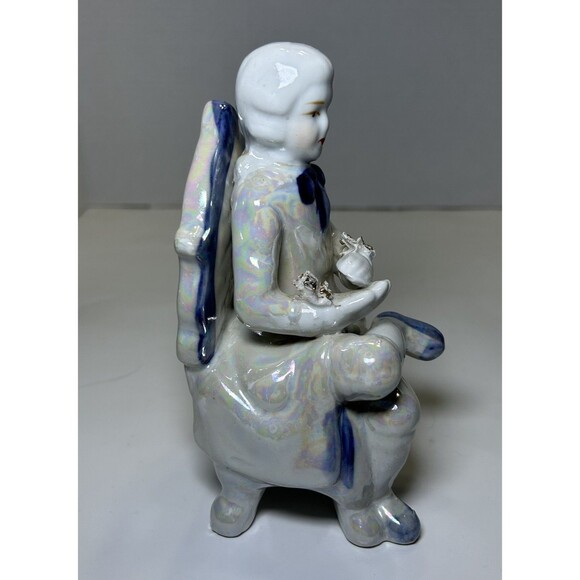 Vintage Victorian/Colonial Iridescent Porcelain Couple Having Tea (3 Pc Set) - Picture 10 of 14